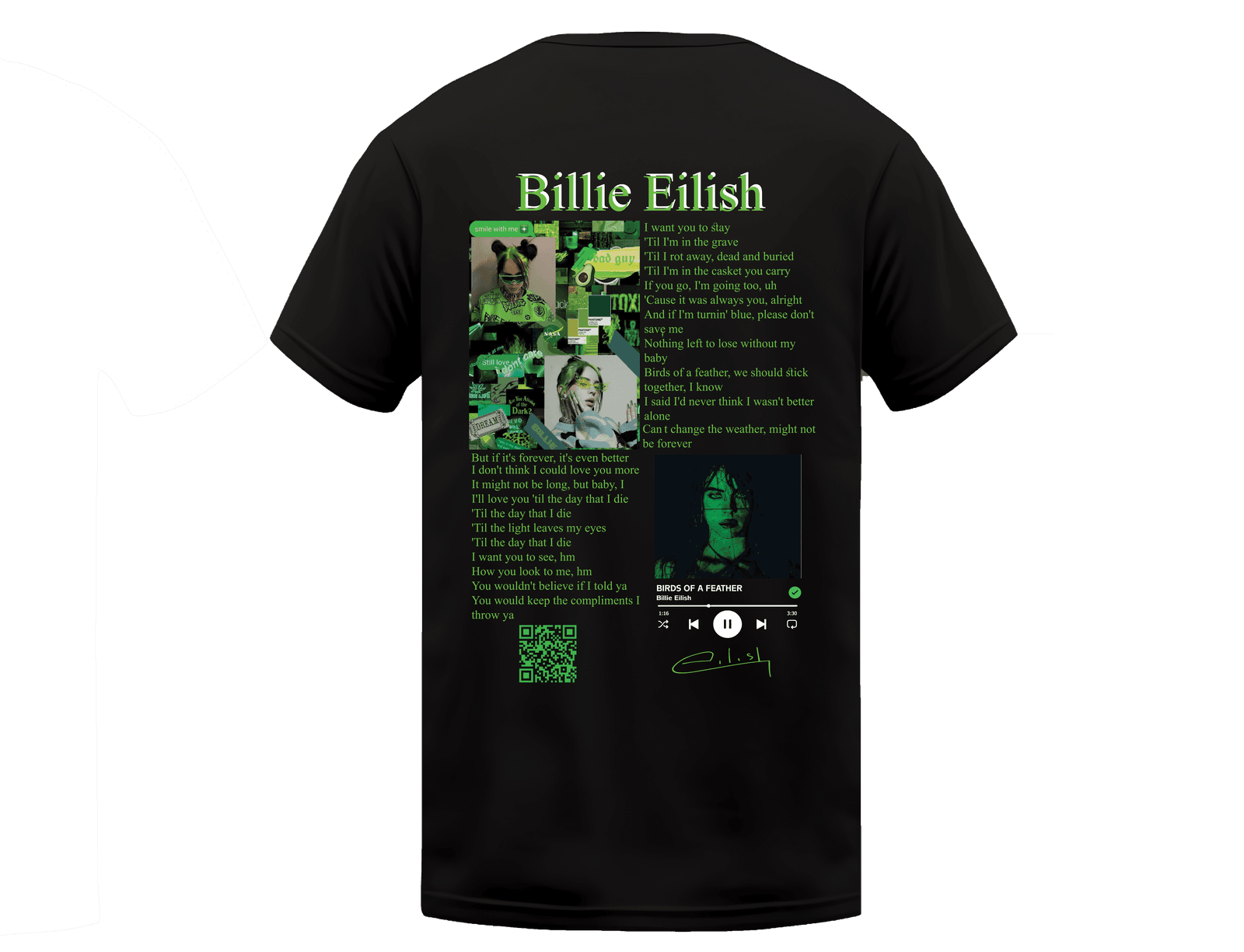 KIKO WEAR Billie Eilish Green Black T-shirt